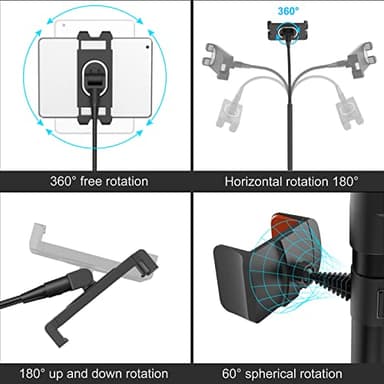 LIUGAST Tripod Stand for Ipad,Gooseneck 65-inch Floor Stand for Tablet,Floor Stand for iPad Tripod with 360° Rotating Mount for Mini, Air, Pro and All 4.7-11.9 Inch Tablet and Phone - Image 3