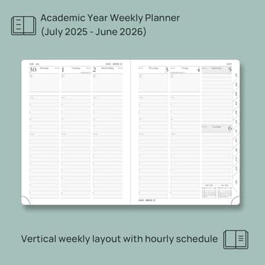 POPRUN Planner 2025-2026, (Medium 6.5'' x 8.5'' Hard Cover) Academic Calendar (July 25-June 26) Daily Weekly and Monthly Appointment Book with Hourly Time Slots, Monthly Tabs, 100 GSM - Burgundy - Image 2