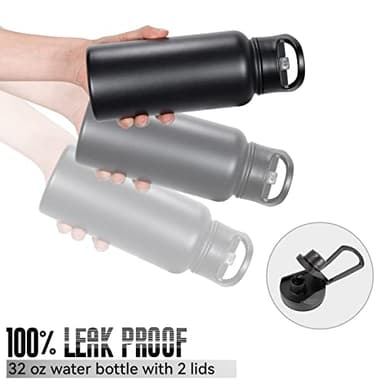 VQRRCKI 32 oz Insulated Water Bottle with Straw Lid & Wide Mouth Lids, Stainless Steel Sports Water Bottles, Double Walled Vacuum, Leak Proof, Black - Image 6