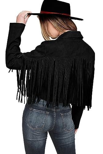 PRETTYGARDEN Women's Fringe Faux Suede Leather Jackets Fall Fashion 2025 Tassel Motorcycle Cropped Coats (Black,XX-Large) - Image 1