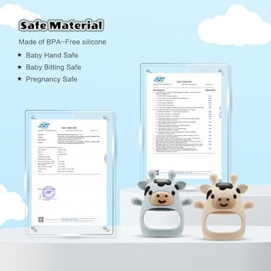 TOHIBEE 2 Packs Baby Teething Toys for 0-6 6-12 Months, Food Grade Silicone Adjustable Cow Teething Mitten, Chew Teether Toys for Teething Pain Relief, Baby and New Born Essentials, Blue & White - Image 7