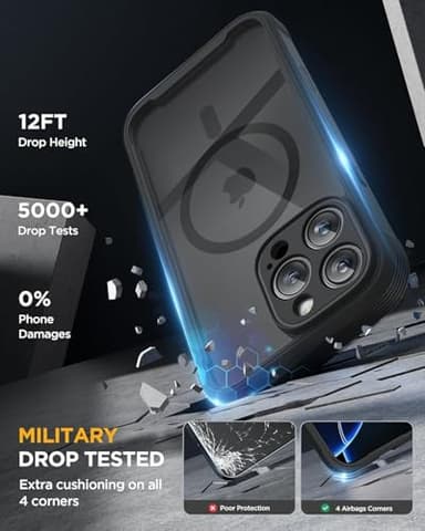 Miracase Magnetic for iPhone 16 Pro Case Full-Body Phone with Built-in Glass Screen Protector, [Compatible with MagSafe] Military Drop Proof 16 Pro Cover Bumper 6.3 inch, Black - Image 5