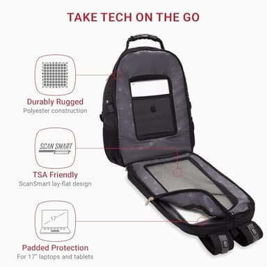 SwissGear 1900 Scansmart TSA 17 Laptop Backpack, Black, 19-Inch - Image 2