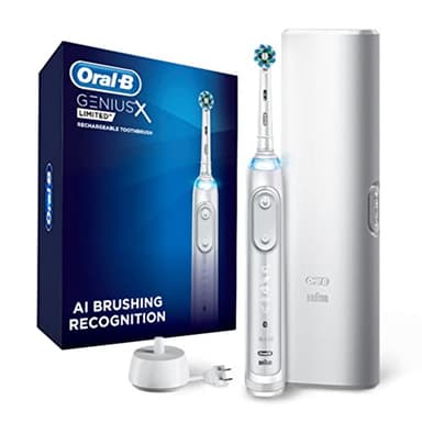 Oral-B Genius X Limited Rechargeable Electric Toothbrush with 1 Replacement Brush Head, Travel Case, White - Image 1