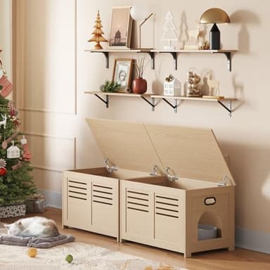 DINZI LVJ Litter Box Enclosure, Flip Top Litter Box Furniture, Good Ventilation, Hidden Cat Washroom, 27.6" L x 19.7" W x 19.7" H, Entrance Can Be on Left or Right, Wooden Cat House, Natural - Image 9