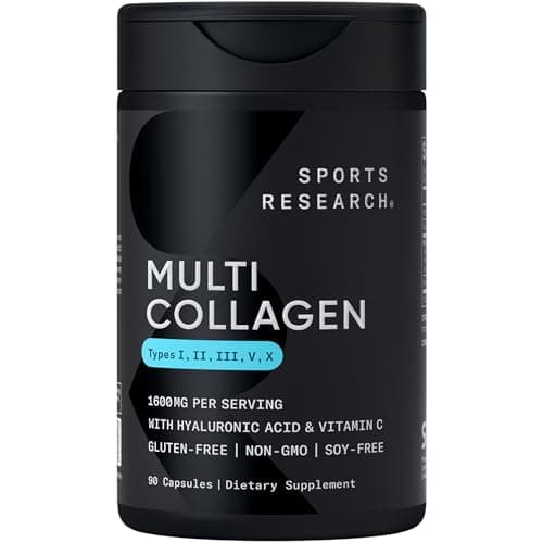 Sports Research® Multi Collagen Pills for Women & Men - Collagen Peptides (Type I, II, III, V, X) Enhanced with Hyaluronic Acid & Vitamin C - Gluten Free ­· Non-GMO - 90 Capsules - Image 1