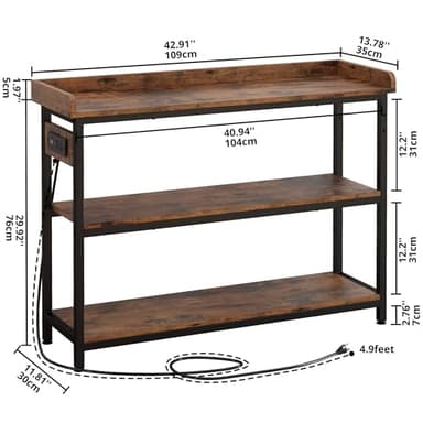IRONCK Console Table, Sofa Table with Power Outlet, Farmhouse Hallway Table for Entryway, Living Room, Height Adjustable, Easy Assembly, Rustic Brown, 43" - Image 3