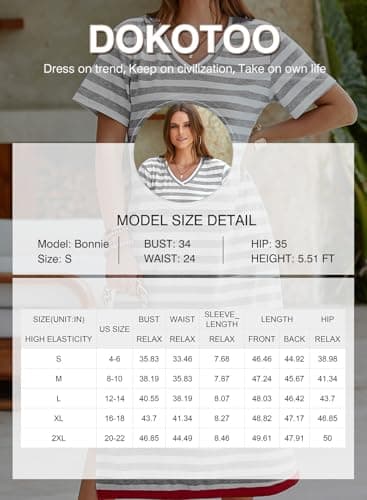 Dokotoo Maxi Dress Casual V Neck Short Sleeve Stripe Split Long Dresses for Women Graduation Dress Summer Dresses for Women 2025 Elegant ClassyBlack Large - Image 6