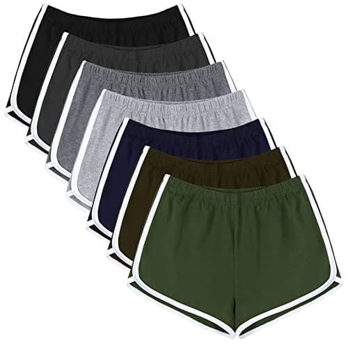 URATOT 7 Pack Womens Cotton Shorts, Dolphin Booty Athletic Gym Sports Shorts for Yoga Lounge Running - Image 1