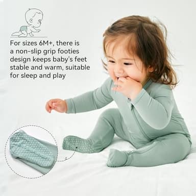 BubblePanda Rayon Made From Bamboo Baby Pajamas Baby Clothes for Boys Girls 12-18 Months Unisex Zip-Front Non-Slip Onesie One-Piece Sleeper Footed Pjs Footie Sleep N Play Toddler Outfits - Image 4