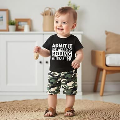 wdehow Toddler Kids Baby Boy Summer Clothes Sets 1T 2T 3T 4T 5T Letter Print Short Sleeve Tops Camouflage Shorts Outfits (A-Black 2, 2-3T) - Image 3