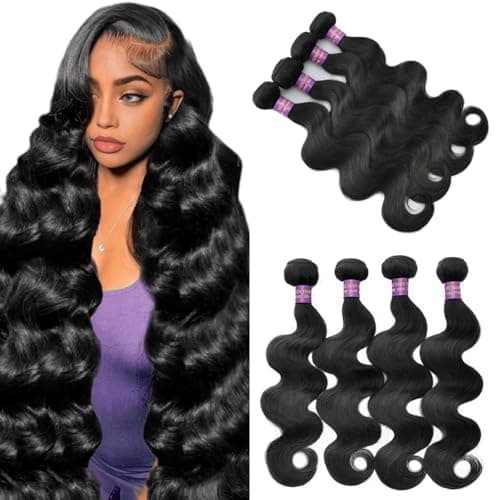 12A Body Wave Bundles Human Hair 22 24 26 28 Inch Human Hair Bundles 100% Unprocessed Brazilian Virgin Hair 4 Bundles Deals Hair Extensions Real Human Hair for Women Quick Weave Hair Natural Black - Image 1