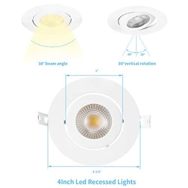 Gasonny 16 Pack Led Recessed Light 4 Inch,Adjustable Eyeball Gimbal, LED Recessed Lighting with Junction Box 9 Watts 750Lm Dimmable Ceiling Light ETL Listed (2700K/3000K/3500K/4000K/5000K Option) - Image 2