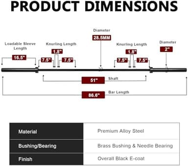 LIONSCOOL 7FT Olympic Barbell for Weightlifting, Power Lifting, 2 Inch Strength Training Bar for Squats, Deadlifts, Presses, Rows, Curls - 700lbs/1000lbs/1500lbs Capacity - Image 7