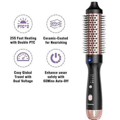 Thermal Brush for Less Damage, Zavarea 1.5 Inch Heated Round Brush for Blowout Look, Heated Styler with Built-in Cooling Air Circulation & Negative Ions & Ceramic, Easy to Use, Dual Voltage, Black - Image 5