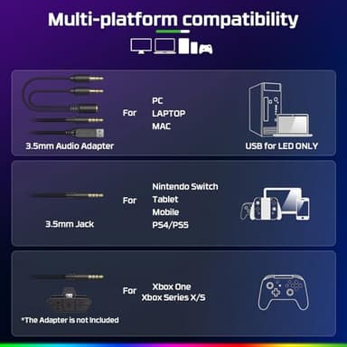 Fachixy FC100 Gaming Headset with Microphone for PS4, PS5, Switch, Xbox, PC, Mac, Gamer Headset with RGB Light, Computer Headphones with Mic - Image 6