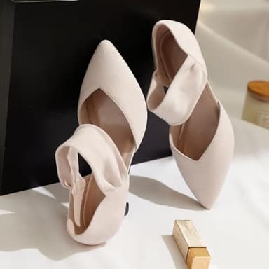 RIBONGZ Low Heels for Women Closed Toe Nude Kitten Heels Pointed Toe Sexy Slip on Pumps Bridal Party Dressy Shoes 12 - Image 4