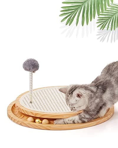LMUGOOS Cat Scratcher, Cat Natural Sisal Scratching Pad, Kitten Interactive Toy with Ball Track Spring Ball for Chasing Hunting Mental Physical Exercise Puzzle - Image 1