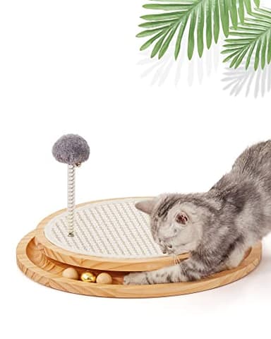 LMUGOOS Cat Scratcher, Cat Natural Sisal Scratching Pad, Kitten Interactive Toy with Ball Track Spring Ball for Chasing Hunting Mental Physical Exercise Puzzle - Image 1