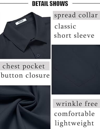 COOFANDY Men's Regular Fit Dress Shirts Wrinkle-Free Short Sleeve Casual Button Down Shirt Navy Blue - Image 5