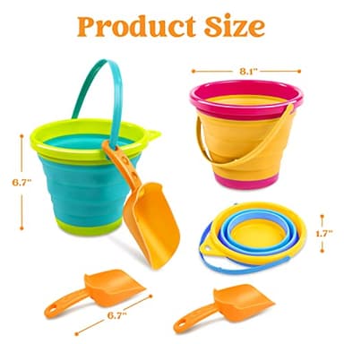 JOYIN 3 Packs Foldable Pail Bucket with Shovels & Mesh Bag, Collapsible Buckets Multi Purpose for Beach, Camping Gear, Beach Party, Fishing, and Fun Summer Activities (Yellow/Blue/Green) - Image 5