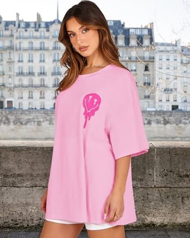 Womens Oversized Tshirt Graphic Tees Crew Neck Summer Short Sleeve Loose Fit Tops (A-Letter Print Pink, L) - Image 7