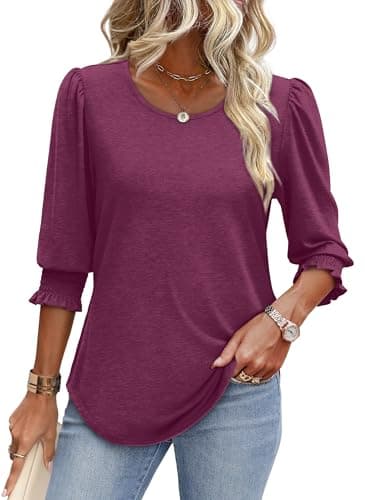 Womens Blouses Dressy Casual Short Sleeve Shirts for Women Women's Tops 3/4 Sleeve Business Casual Tops for Women 2XL - Image 2