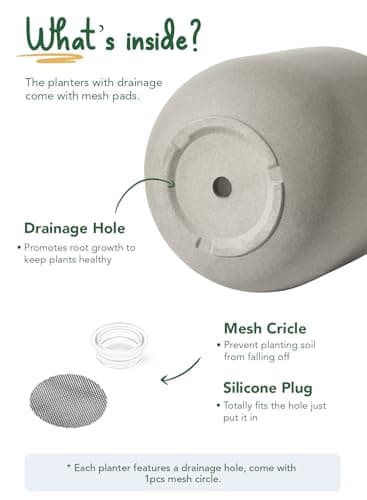LE TAUCI 10 Inch Plant Pot, Ceramic Pots for Plants with Drainage Hole and Rubber Plug, Plant Pots Indoor for Home Garden Patio Office, Cylinder Flower Planter Pot, Neutral Gray - Image 5