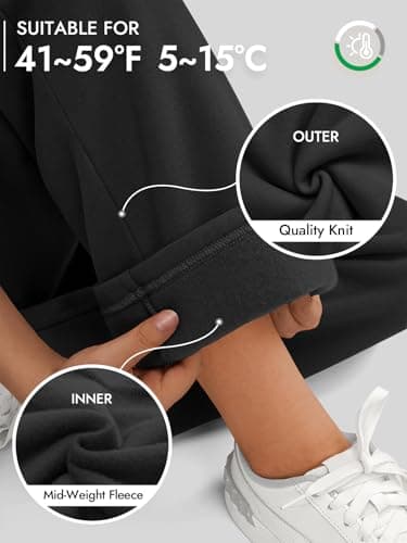 ATHMILE Women’s 2025 Fall Fleece Lined Plus Size Sweatpants Baggy Open Bottom Lounge Heated Pants Athletic Joggers Black - Image 2