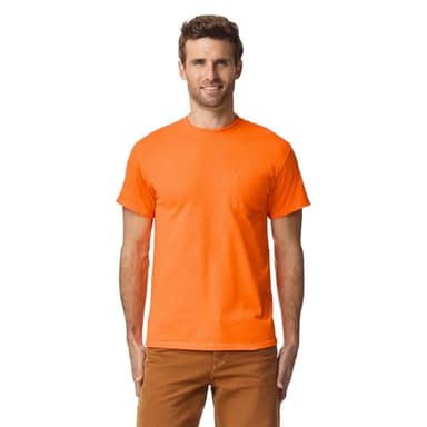 Gildan Men's DryBlend Workwear T-Shirts with Pocket, 2-Pack Shirt, Safety Orange, Large - Image 2