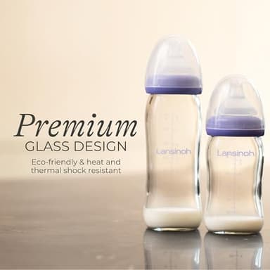 Lansinoh Anti-Colic Glass Baby Bottles, 8 Ounces, 4 Count Bottles for Feeding, Baby Essentials, Includes 4 Medium Flow Nipples, Size M - Image 7