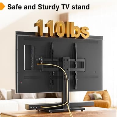 Universal TV Stand - Table Top TV Stand for 27-60 inch LCD LED TVs - 6 Level Height Adjustable TV Base Stand with Tempered Glass Base & Wire Management, VESA 400x400mm - Image 6