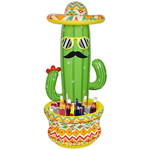Triumpeek 55" Inflatable Cactus Cooler, Fiesta Cactus Ice Bucket Wearing Sombrero for Summer Swimming Pool Hawaiian Themed Party Supplies, Cinco de Mayo Party Cooler Decor - Image 1