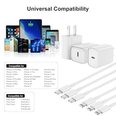 Fast Charger for iPhone Charger Fast Charging 6ft Lightning Cable,for iPhone 14 13 12 Pro Max Charger Fast Charging with 20w USB C Charger Block,Type C to Lightning Cord for iPhone 11 Pro Max/XS-White - Image 5