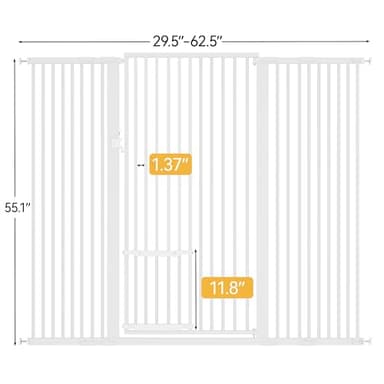 YITAHOME Extra Tall 55" High Metal Dog Gate with Cat Door, 29.5"- 62.5" Wide Auto Close Pet Gate Indoor for Stairs, Doorways, House, No Drilling Pressure Mount, Sturdy, White - Image 3