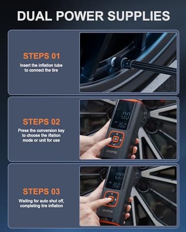 Tire Inflator Portable Air Compressor, 6X Faster 180 PSI Cordless Air Compressor, Air Pump with Pressure Gauge - Portable Tire Inflator for Car, Pickup, Motor, Bicycle, Balls and More - Image 7