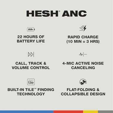 Skullcandy Hesh ANC Wireless Over-Ear Bluetooth Headphones with Charging Cable, Active Noise Cancelling, Up to 22 Hrs Battery, Foldable Lightweight Design, Microphone for iPhone Android - Preppy Sage - Image 4