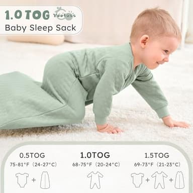 Yoofoss Baby Sleep Sack 12-18 Months 1.0 Tog Long Sleeve Sleep Sack Cotton Wearable Blanket for Toddlers 2-Way Zipper Quilted Sleeping Sacks(Large) - Image 3