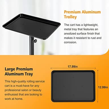 DEER BEAUTY Salon Tray on Wheels - Premium Aluminum Tattoo Tray Rolling Trolley - Adjustable Salon Service Rolling Tray Hairdresser Cart with Clinic Spa Rolling Tray Wheels (Black) - Image 4