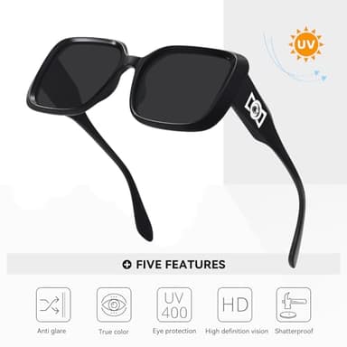 Fozono Oversized Square Polarized Sunglasses for Women Retro Luxury Shades Trendy Vintage Thick Frame Sun Glasses FZN811 Black Grey - Image 5