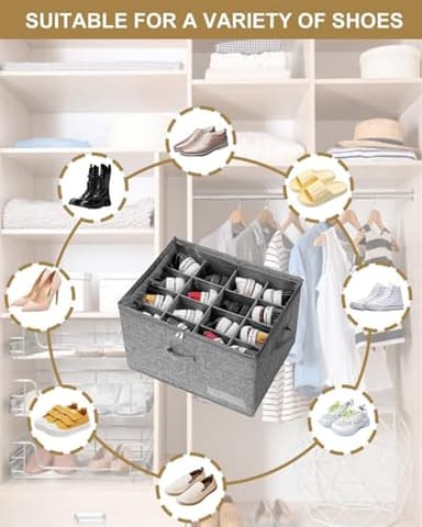 NEATJELAI Large Shoe Storage-2 Pack,Shoe Organizer for Closet Foldable Shoe Boxes with Adjustable Dividers and Clear Cover, Fits up to 32 Pairs, Grey - Image 3