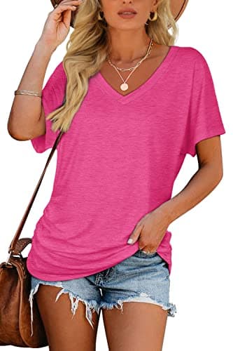 Dolman Sleeve Tops for Women Dressy Casual V Neck Shirts Plus Size Tops Pink XXL - Image 2