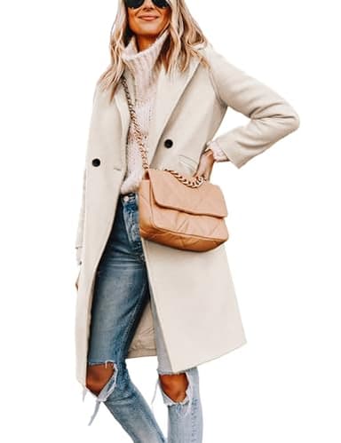 Hooever Women's Winter Wool Coat Casual Notch Lapel Single-Breasted Peacoat(beige-S01) - Image 1