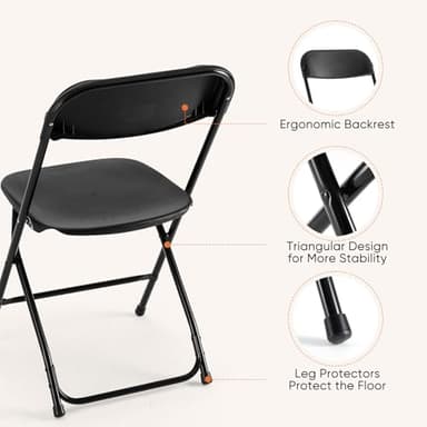 Sweetcrispy Folding Chair 10 Pack, Plastic Foldable Chairs with 330-Pound Capacity, Sturdy Metal Portable Chair, Easy to Use and Store, Outdoor and Indoor, for Home, Office, Party, Comfy, Black - Image 5