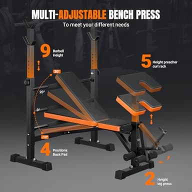 YOLEO 6 in 1 Weight Bench Set for Home Gym, Adjustable & Foldable Weight Bench, Workout Bench with Squat Rack for Bench Press Sit up Incline Flat Decline - Image 5