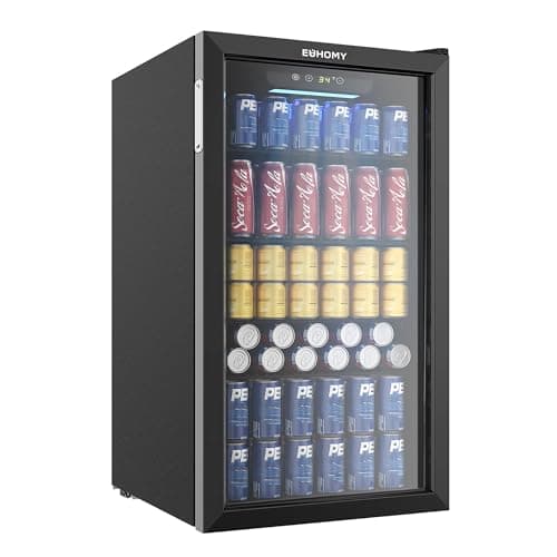 EUHOMY Beverage Refrigerator Cooler, 130 Can Mini Fridge with Glass Door for Soda Beer or Wine, Beverage Cooler for Home, Office, Bar with Adjustable Removable Shelves, Black - Image 1