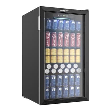 EUHOMY Beverage Refrigerator Cooler, 130 Can Mini Fridge with Glass Door for Soda Beer or Wine, Beverage Cooler for Home, Office, Bar with Adjustable Removable Shelves, Black - Image 1