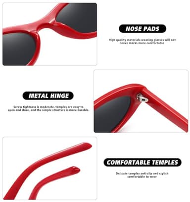 STORYCOAST Trendy Small Cat Eye Sunglasses for Women Retro 90s Oval Narrow Sun Glasses Vintage Skinny Shades UV400 Protection Red Frame-Gray Lens - Image 5