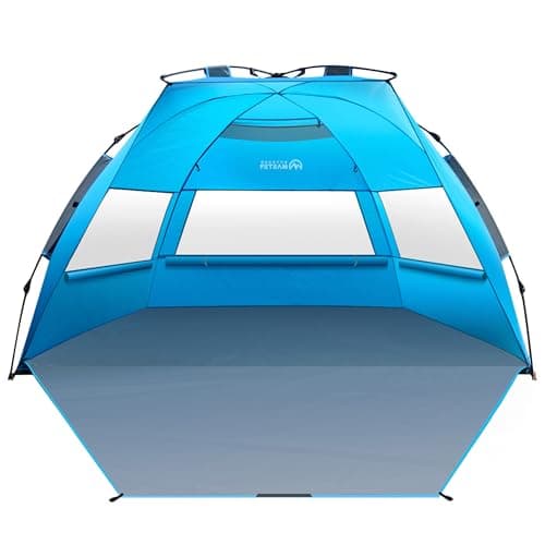 OutdoorMaster Pop Up Beach Tent for 4 Person - Easy Setup and Portable Beach Shade Sun Shelter Canopy with UPF 50+ UV Protection Removable Skylight Family Size - Blue - Image 1