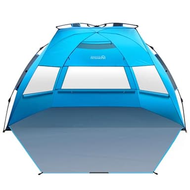 OutdoorMaster Pop Up Beach Tent for 4 Person - Easy Setup and Portable Beach Shade Sun Shelter Canopy with UPF 50+ UV Protection Removable Skylight Family Size - Blue - Image 1